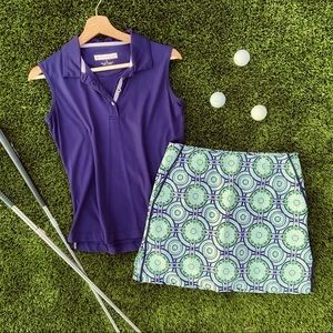 Purple Golf Skort with Green Geo Print - Performance Circle & Skater Skirt